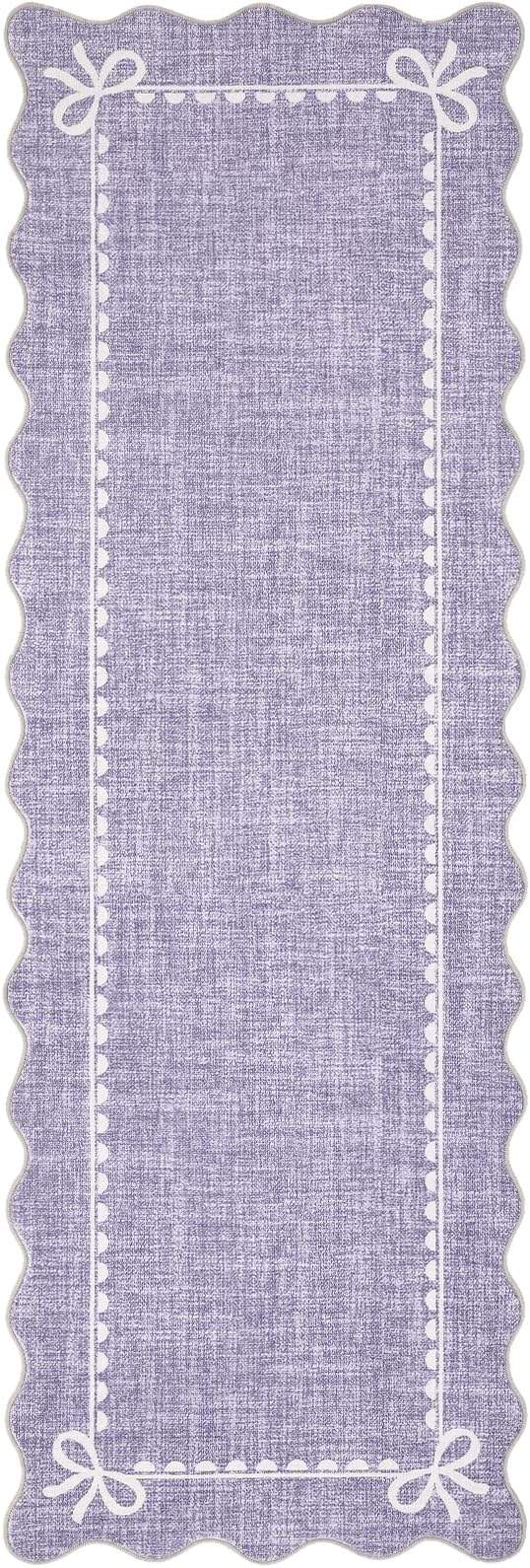GarveeHome Scalloped Bow Rug for Living Room, Solid Purple Rug for Dorm, Washable Runner Rug 2.5x8 Soft Low Pile Non Slip Scalloped Rugs for Nursery Bedroom Decor Hallway Entryway Playroom