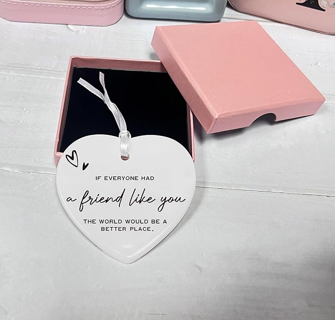 Heart Shaped Christmas Ornament-Friendship Gift for Best Friend-Birthday Thank You Present for Women Sister Coworker-Motivational Keepsake Sign Plaque Decor-Inspirational Quote Ceramic Ornament Gift