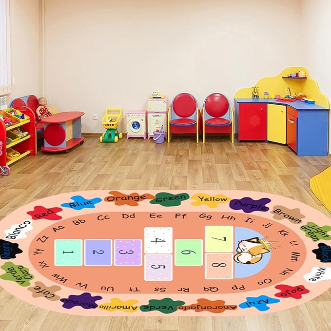 ABC & 123 Learning Rug for Kids 6x8ft - Color & Number Recognition Rug,Educational Non-Slip Floor Mat for Toddlers & Preschoolers,Washable Classroom Carpet, Nursery, Playroom Decor