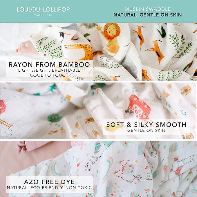 Loulou Lollipop Soft Baby Swaddle Blanket Muslin Wrap Receiving Blanket for Newborn to Toddler Girl and Boy, Large 47” by 47” - City - NYC…