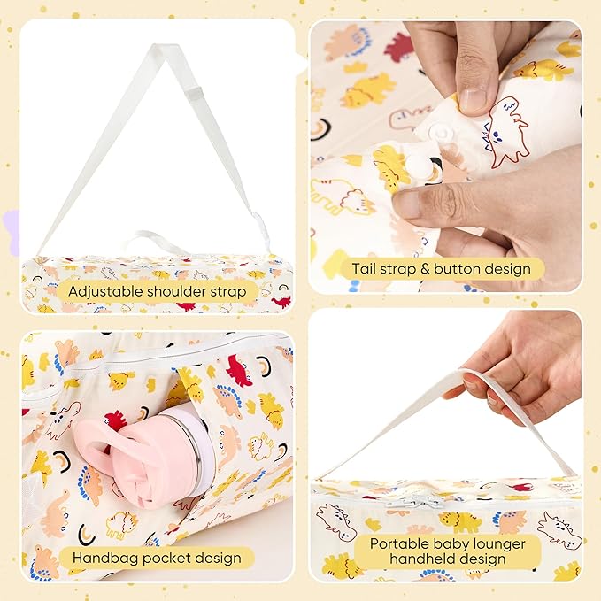 Miereirl Baby Lounger for Newborn, Dock A Tot & Baby Lounger Pillow with Soft Cotton, Infant Lounger for 0-24 Months, Baby Nest Lounger, Essentials Gifts Nest Cover - Dino