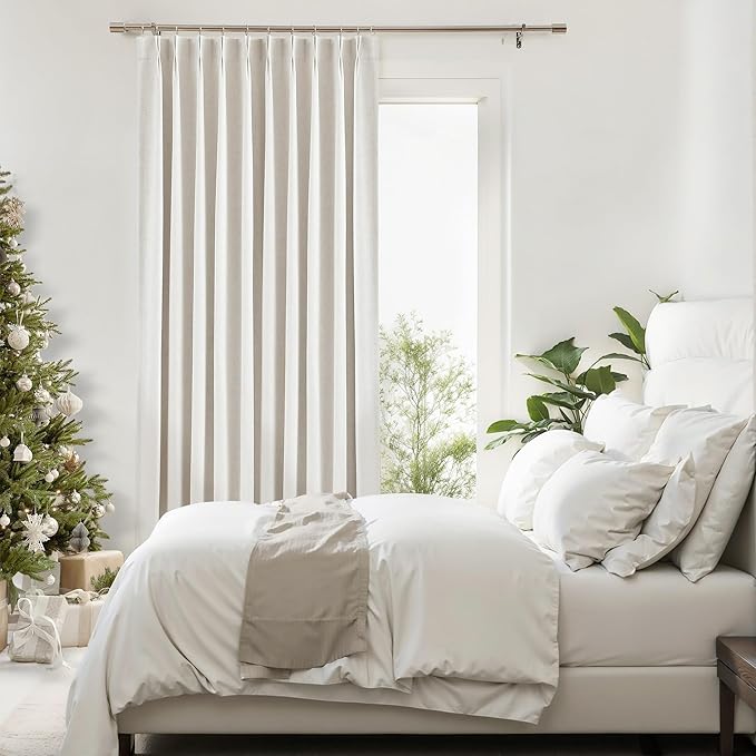Pinch Pleated Blackout Curtain Panels with Full Blackout Liner Linen Blend Thermal Insulated Window Treatment Sets with Back Tab for Living Room Bedroom Drape with 12 Hooks, 60"x90"x1, Natural