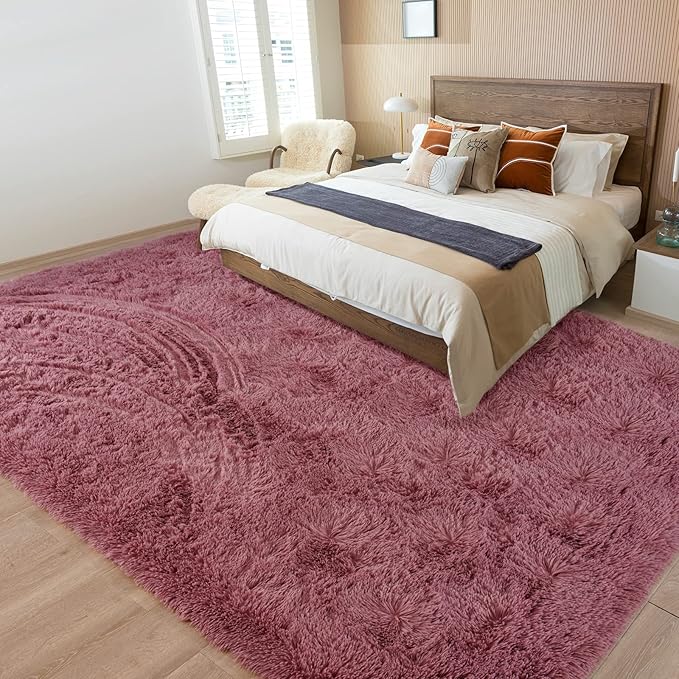 Merelax Soft Modern Indoor Large Shaggy Rug for Livingroom Bedroom Dorm Kids Room Home Decorative, Non-Slip Plush Fluffy Furry Fur Area Rugs Comfy Nursery Accent Floor Carpet 8x10 Feet, Blush