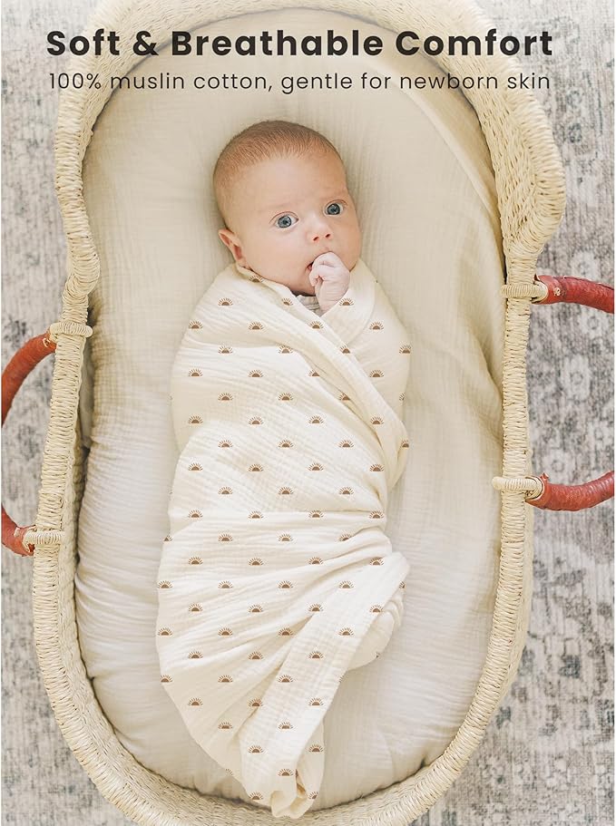 Konssy 3 Pack Muslin Swaddle Blankets for Unisex, Newborn Receiving Blanket, Large 47 x 47 inches, Soft Breathable Muslin Baby Swaddles for Boys & Girls