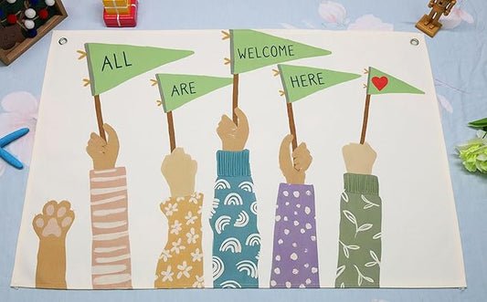 Classroom Boho Rectangular Banner Flag Wall Art Decor Gift for Baby Boy Girl Kids,Classroom Homeschool Nursery Home Playroom Decor-All Are Welcome Here-Baby,Shower Birthday Christmas Gift