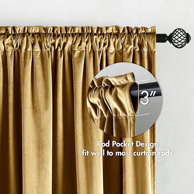 MIULEE Gold Velvet Curtains Thermal Insulated Blackout Curtain Drapes for Bedroom Living Room Darkening 96 Inches Long Curtains Panels Rod Pocket Set of 2