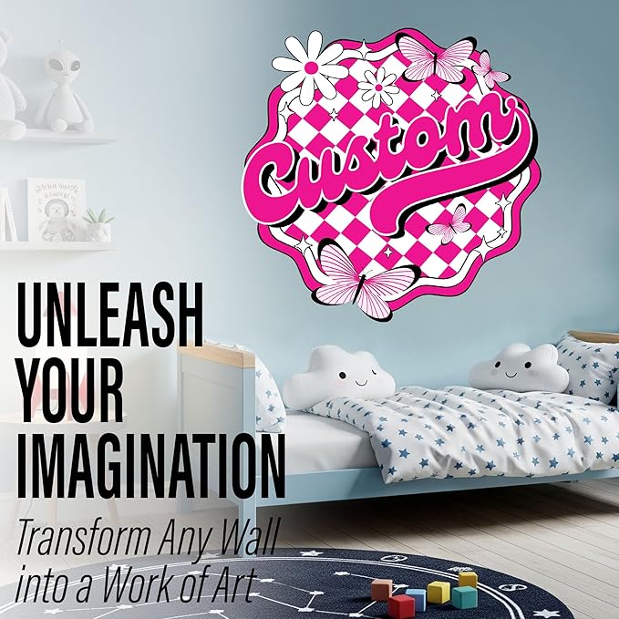 Custom Name Wall Decal Personalized Name With Butterfly and Flowers Pink Coquette Transparent DTF Vinyl Removable Nursery Wall Decal for Kids Room, Living Room, Teen Bedroom, Car, Cute Home Decor Gift