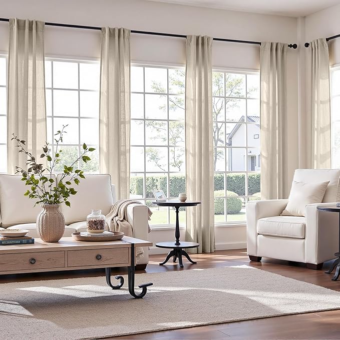 jinchan Oat Clost Linen Blend Curtains 84 inch Length 2 Panel for Bedroom Bathroom, Farmhouse Country Cottage Core Style 38 inch Wide Drapes with Rod Pocket Back Tab(38W x 84L, Oat)