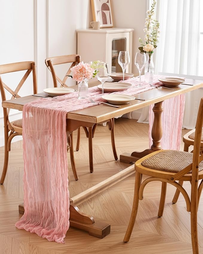 Pureegg 6-Pack Cheese Cloths Table Runner, 120'' Boho Table Cloth Decorations for Party, Baby Shower, Wedding and Farmhouse, Fabric Room Decor, Dusty Pink