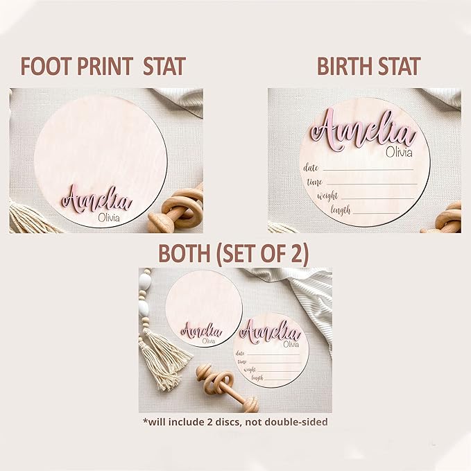 NAZENTI Personalized Baby Name Announcement Wooden Signs, Custom Birth Announcement And Footprint Sign For Hospital, Baby's Arrival Gift For Decor, Welcome Sign, Gifts For Baby Girl Or Boy Shower
