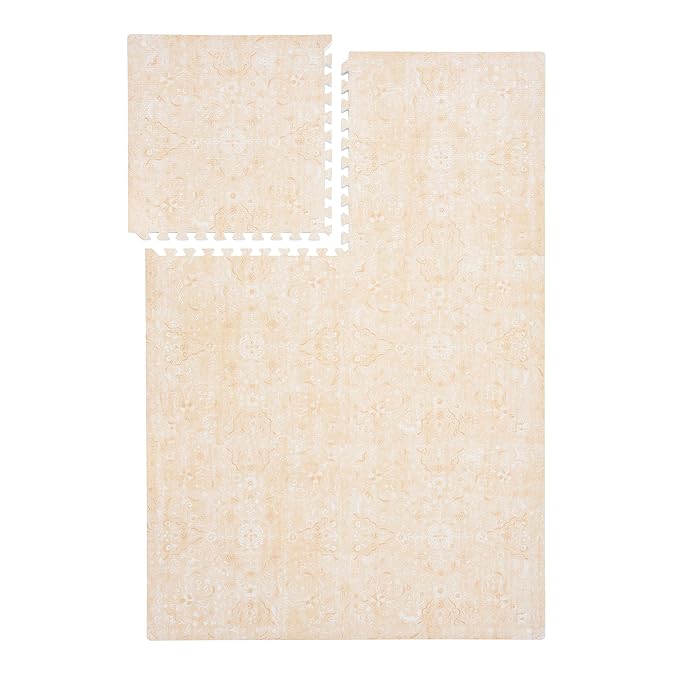 PopsyKosy Premium Baby Floor Play Mat - Extra Thick & Cushioned 1 inch Playroom Foam Mat, Non-Toxic Odorless - 6 Tiles - Spacious 6x4 ft. - Stylish & Large, Waterproof for Kids & Toddlers - Light Apricot