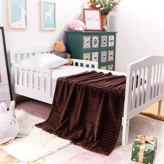 NTBAY Plush Soft Flannel Baby Blanket, Warm and Cozy Unisex Toddler Blanket with Stripe Pattern for Stroller, Crib, Travel, 30x40 Inches, Dark Brown