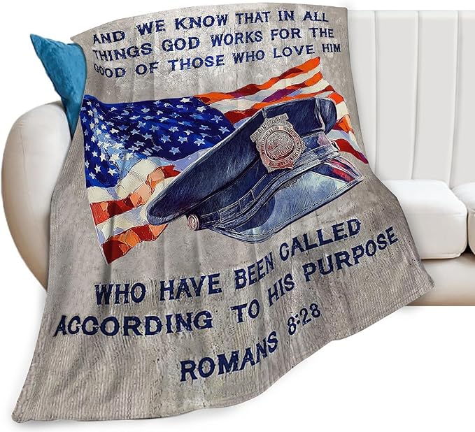 Policeman Blanket Police Officer Throw Blanket Super Soft Flannel Lightweight Fluffy Plush Fuzzy Fleece Police Academy Graduation Blanket Gifts for Man Woman Prayer for Bed Sofa Bedding 40"X50"
