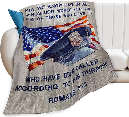 Policeman Blanket Police Officer Throw Blanket Super Soft Flannel Lightweight Fluffy Plush Fuzzy Fleece Police Academy Graduation Blanket Gifts for Man Woman Prayer for Bed Sofa Bedding 40"X50"