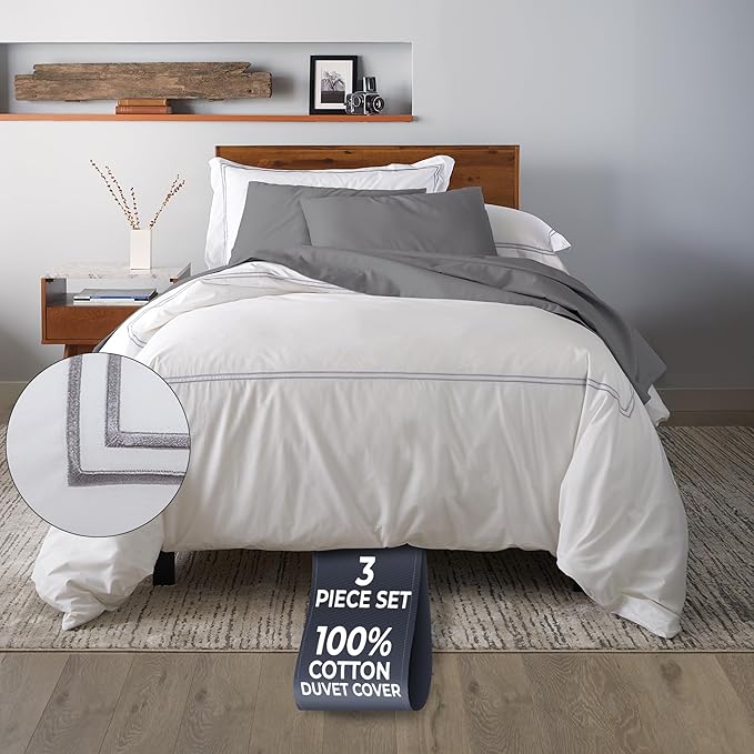 Ella Jayne Twin Duvet Cover (2 Pieces), 100% Cotton Percale, Twin/Twin XL, Soft, Breathable & Lightweight Including Duvet Cover Twin (1 Piece) 68" x 90" Inches with 1 Pillow Shams (Stone Design)