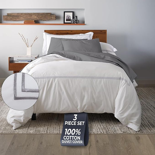Ella Jayne Twin Duvet Cover (2 Pieces), 100% Cotton Percale, Twin/Twin XL, Soft, Breathable & Lightweight Including Duvet Cover Twin (1 Piece) 68" x 90" Inches with 1 Pillow Shams (Stone Design)