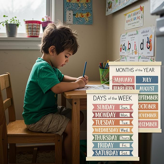 BONETAT Nursery Color Days of the Week Poster for Kids,Educational Toddler Learning Posters for Playroom Wall Art,Preschool Shapes Colors Chart for Classroom & Homeschool - A06