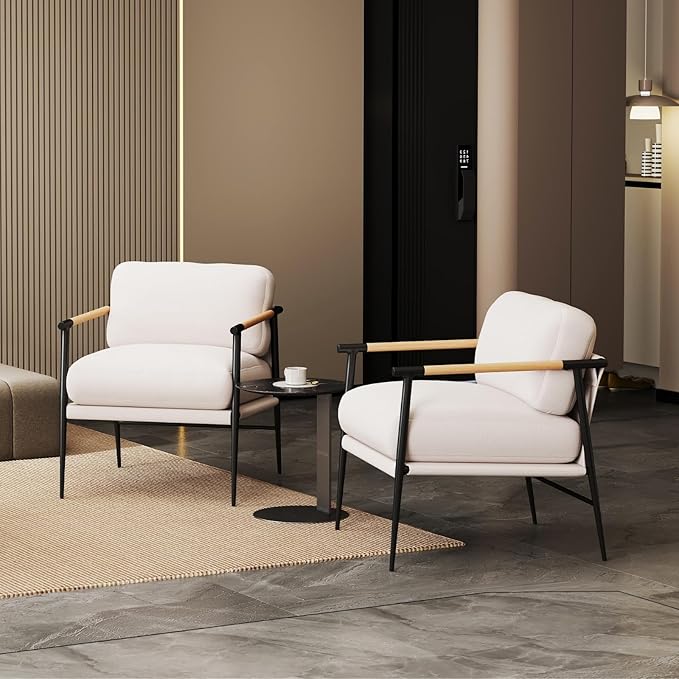 DUOMAY Mid-Century Modern Accent Chair, Soft Linen Upholstered Lounge Reading Chair with Metal Legs Comfy Lightweight Livinig Room Chair Armchair for Home Bedroom, Beige