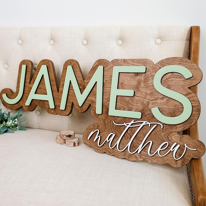 Hickory Hollow Designs Name Sign for Nursery, Woodland Nursery Decor, Custom Plaque, Nursery Decor, Baby Name Signs for Nursery, (Miley Mae)