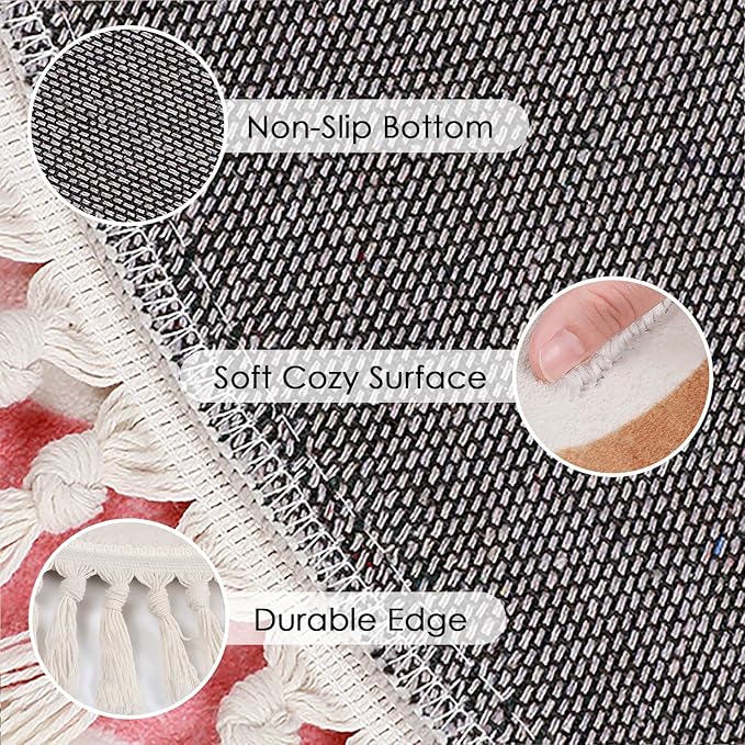 Rainbow Tassels Soft Area Rug for Girls Kids Room Washable Artificial Wool Bedroom Living Room, Kid Round Carpet Rainbow Pattern, Non-Slip Indoor Floor Carpet Home Decor, 3 Feet