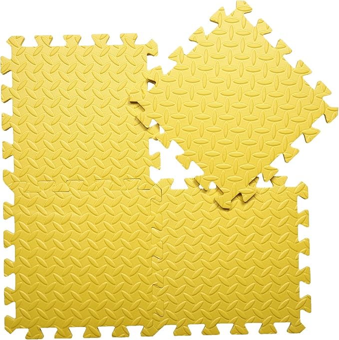 Coolcandy EVA Foam Play Mat, 16 Tiles Colorful Baby Play Mat, Square Kids Playmat with Solid Colored, 0.4" Thickened Interlocking Foam Floor Tiles, Puzzle Play Mat for Baby Lying, Playing (Yellow)
