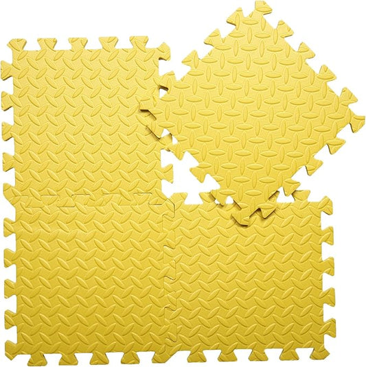 Coolcandy EVA Foam Play Mat, 16 Tiles Colorful Baby Play Mat, Square Kids Playmat with Solid Colored, 0.4" Thickened Interlocking Foam Floor Tiles, Puzzle Play Mat for Baby Lying, Playing (Yellow)