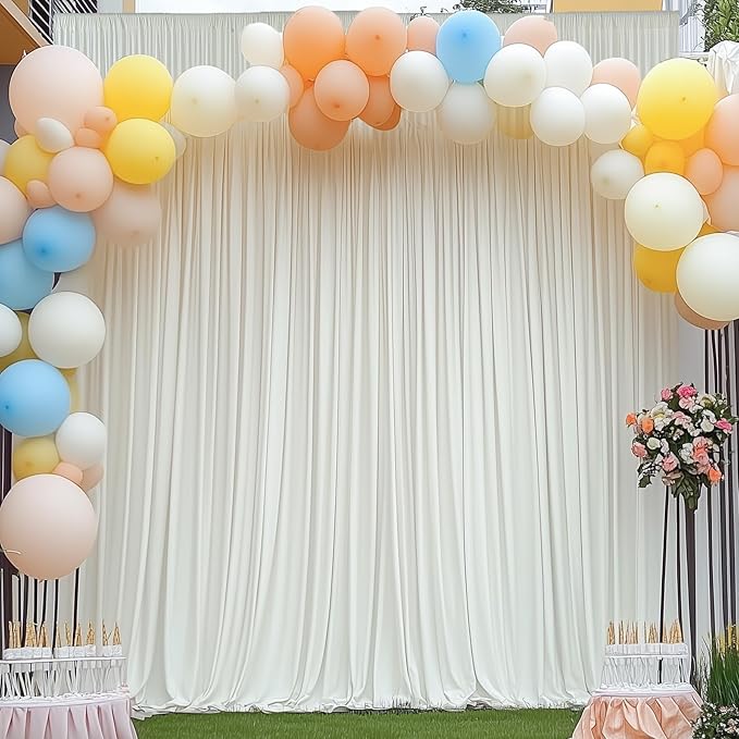 30×12ft Wrinkle Free Ivory Backdrop Curtain for Wedding Parties, 6 Panels 5×12ft Long Soft Silky Polyester Backdrop Drapes Cream Photo Back Drop Curtains for Party Photography Background Cloth