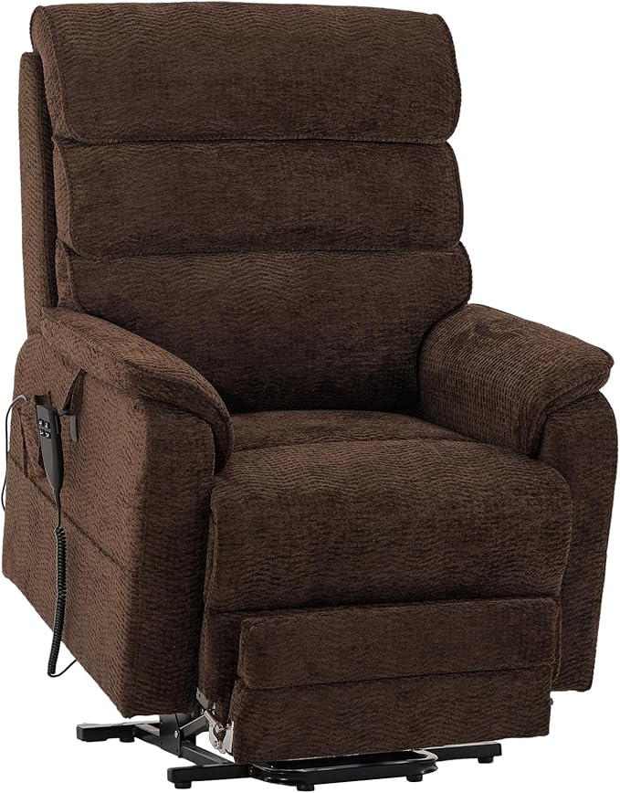 DYNOX 400lbs Big Tall Man Large-Wide Power Dual Motor Lift Recliners Chairs for Elderly, Lay Flat Lift Chair with Infinite Positions, Heat & Massage, Extended Footrest (9298L,Chenille,Brown)