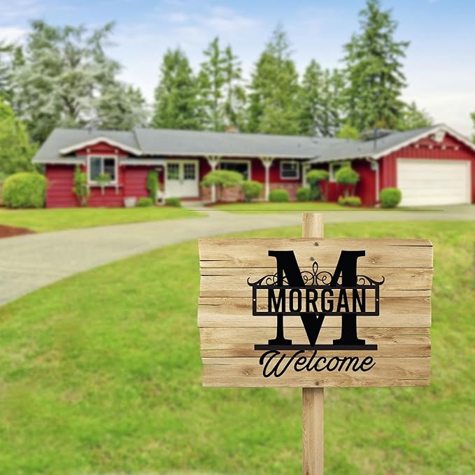 Personalized Last Name Sign, Metal Family Name Sign, Welcome Wall/Door Decor, House Warming Gifts New Home, Personalized Anniversary/Wedding/Bridal Shower Gifts for Couples, Custom Outdoor Signs