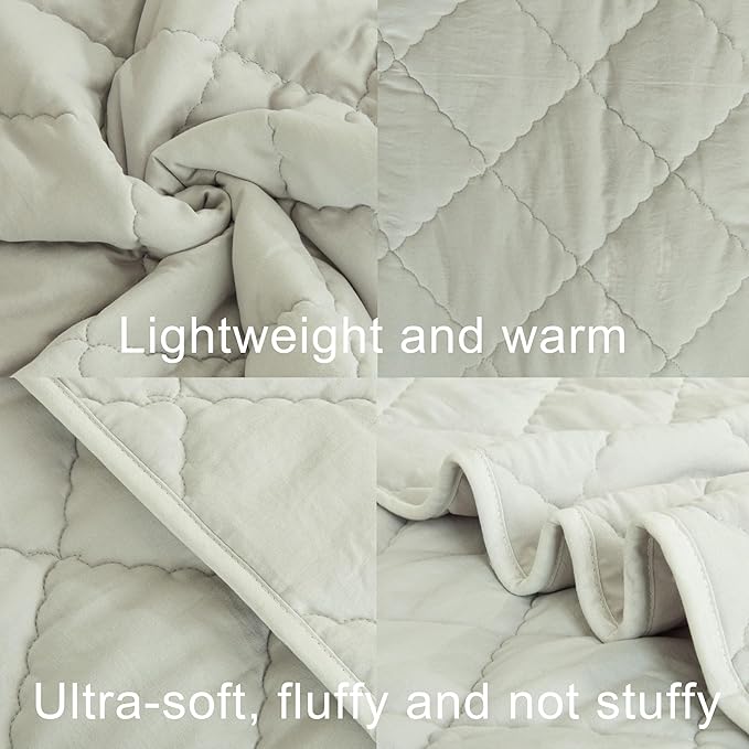 Down Alternative Oversized Toddler Comforter 43x60, Lightweight Warm Solid Color Baby Crib Quilted Blanket for Boys Girls, Light Grey