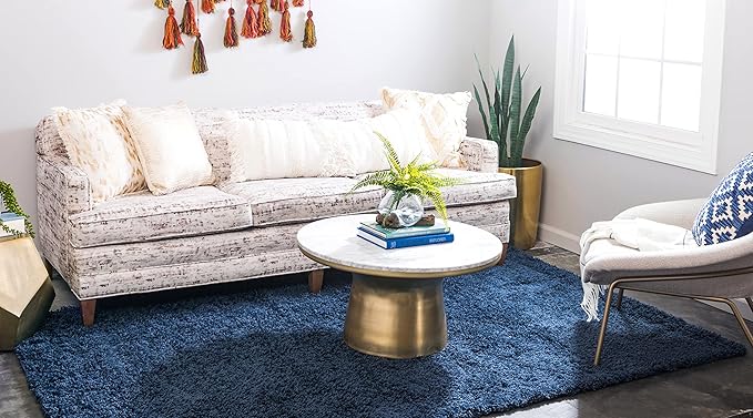 Unique Loom Solid Shag Collection Area Rug (6' 1" x 9' Rectangle, Sapphire Blue/ Navy Blue)