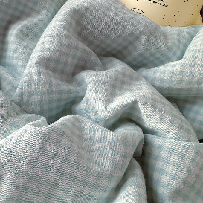 LifeTB Blue Gingham Duvet Cover Twin XL 3 Pieces Blue Plaid Comforter Cover with Chic White Lace Soft Microfiber Checkered Grid Duvet Cover with 2 Pillowcases Breathable Gingham Plaid Bedding Set