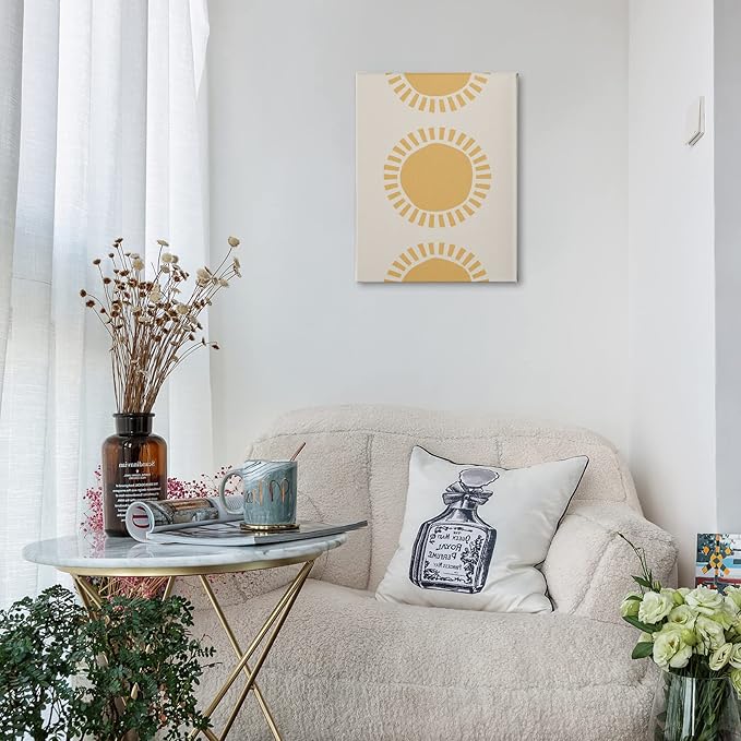 PHAMTE Boho Yellow Sun Sunshine Wall Art, Minimalist Sun Sunset Sunrise Sunshine Nursery Print Framed Canvas Painting Artwork Home Bathroom Girls Room Kitchen Office Decor（11x14 Inch）
