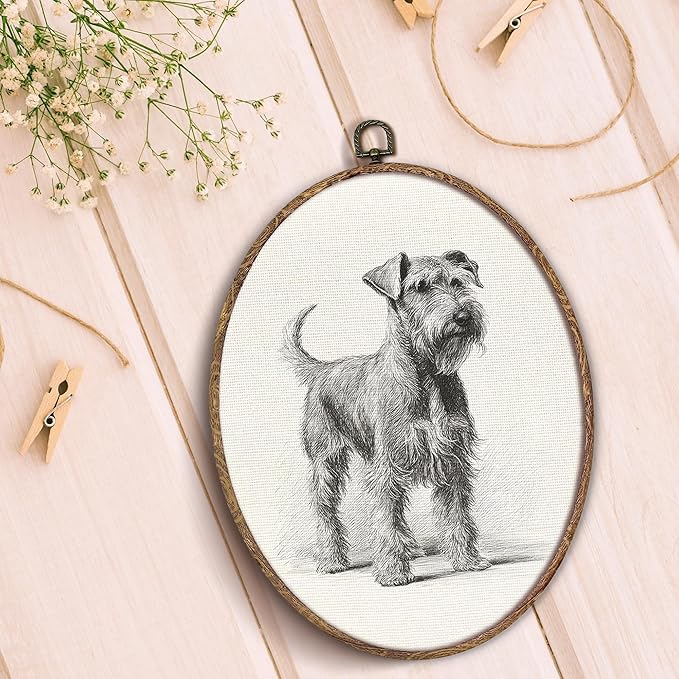 Vintage Schnauzer Oval Wall Art Framed, Retro Schnauzer Dog Oval Wall Decor, Dog Lover Gifts Hanging Canvas Prints Wall Sculptures for Farmhouse Home Living Room Decor, 8.5x11.5 Inch