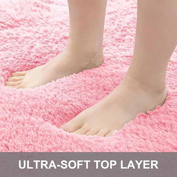 OLANLY 9x12 Machine Washable Large Area Rugs for Living Room, Bedroom, Soft Fluffy Shaggy Bedside Rug, Indoor Floor Carpet for Kids Girls and Boys, Dorms, Nursery, Home Decor Aesthetic, Pink