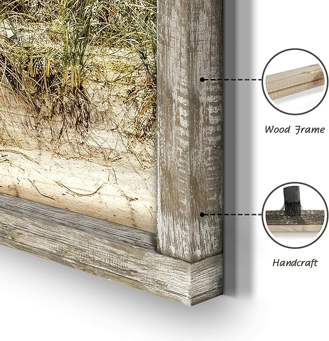Ocean Framed Wooden Wall Art: Coastal Theme Painting Style Artwork 40"x20" Beach Art Prints Coastal Pictures Seaside Wall Decor for Living Room