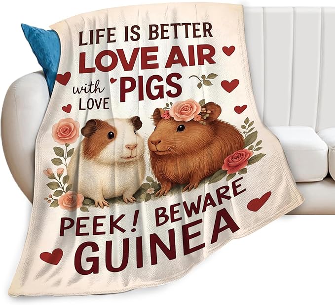 Cute Guinea Pig Throw Blanket Soft Cozy Fleece Fuzzy Plush Guinea Pig Warm Stuff Bedding Animal Blanket Gifts for Boys Girls Kids Adult Men Women 40"X50"