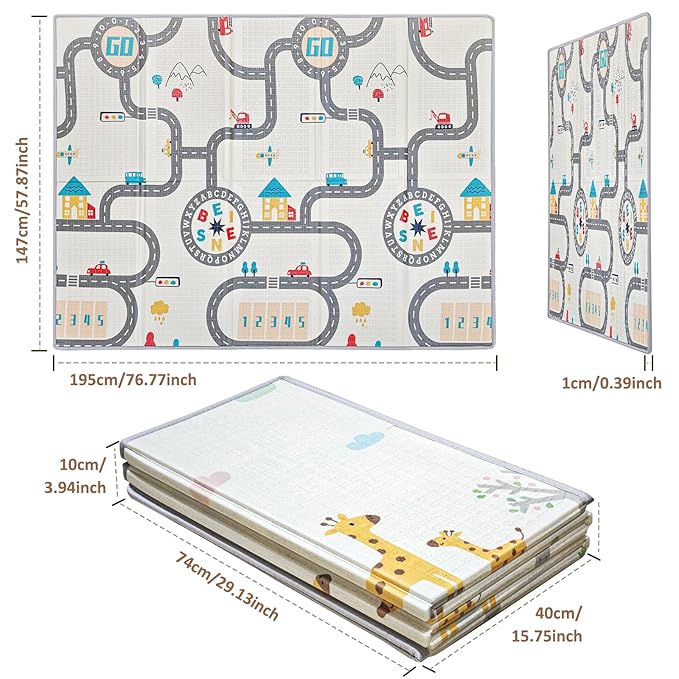 FLAGAV Baby Play Mat, 79 x 59 Inch Foldable Playmat for Babies and Toddlers, Waterproof and Non-Toxic Crawling Mat, Reversible Foam Play Area for Infant Tummy Time, Indoor & Outdoor Use - 200x150 cm