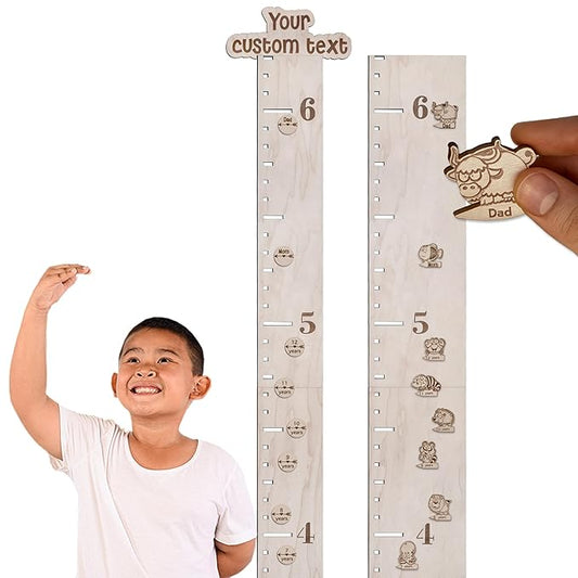 Personalized Wooden Ruler Growth Chart for Kids with Height Markers, Custom Name Growth Chart Hanging Decor for Baby Boy & Girl, Family Measuring Board Wood, Wall Meter for Children (56 in x 3,5 in)