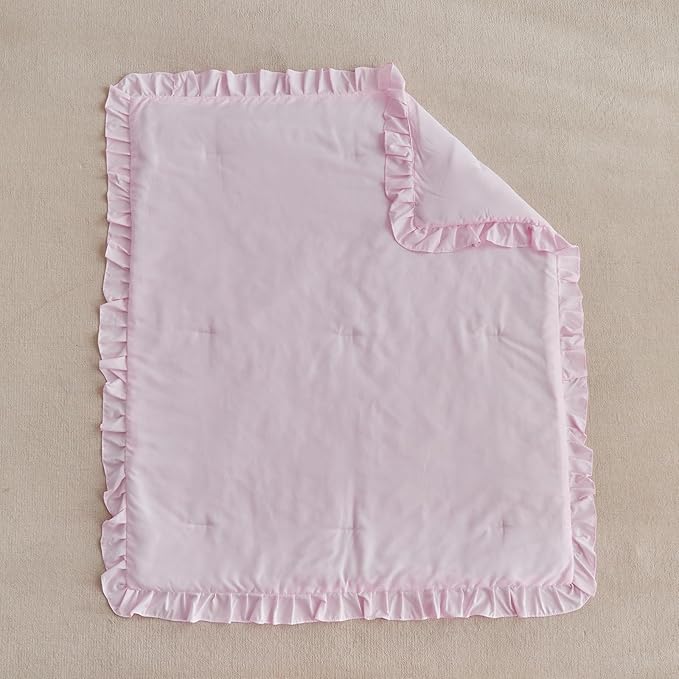 Ruffled Toddler Blanket Ruffle Comforter for Baby Toddler Girls, Soft Cozy Cute Quilted Blanket Breathable Microfiber Comfortable Down Alternative Small Size Quilt with Ruffle - 43"x 60" Pink