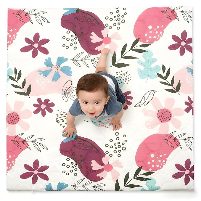 1.5" Thicker Baby Play Mat for Floor, 50x50 Removable & Machine Washable Cover Playpen Mat Softness Foam Mats, Easy-Clean Hygienic, Comfort Safety Kids Crawling Living Room (Floral)