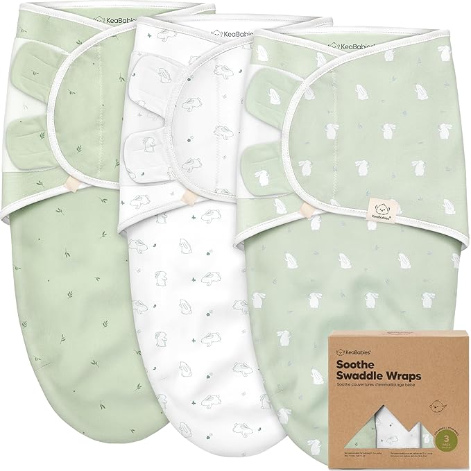 3-Pack Organic Baby Swaddle Sleep Sacks - Swaddles for Newborns, Infant 0-3 Months, Baby Girls, Boys, Soft & Snug Newborn Sleep Sack, Nursery Swaddling Blankets (Bunnies, XS)