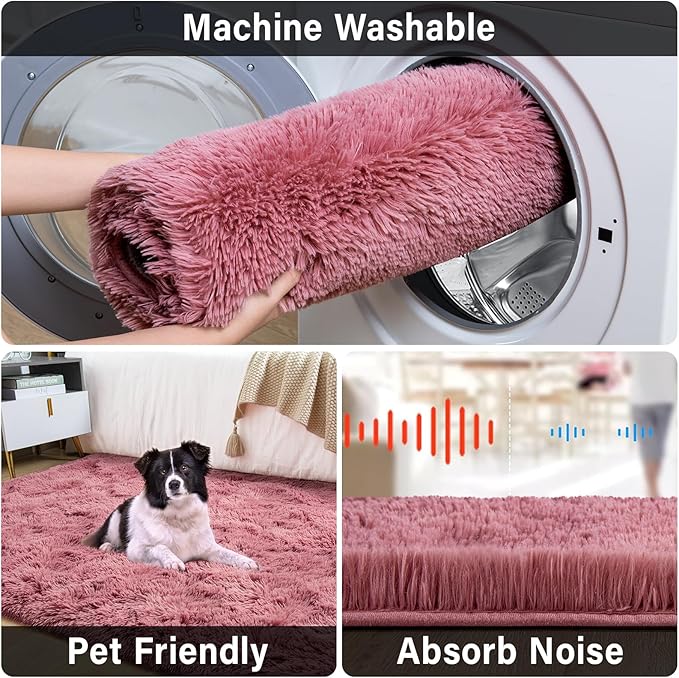 Merelax Soft Modern Indoor Large Shaggy Rug for Livingroom Bedroom Dorm Kids Room Home Decor, Non-Slip Plush Fluffy Furry Fur Area Rugs Comfy Nursery Accent Floor Carpet 9x12 Feet, Blush