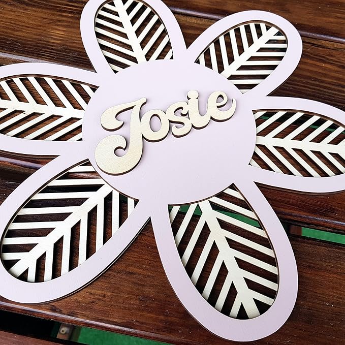 Chillever - Personalized Name Sign for Nursery, Custom Wooden Boho Floral Name Signs, Exquisite Nursery Decor and Wall Art for Girl or Boy Room, Baby Room Decoratións, Custom Boho Flower Wall Décor 1