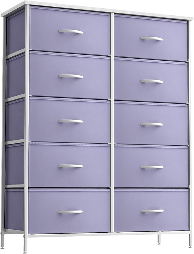 Sorbus Kids Dresser with 10 Drawers - Storage Unit Organizer Chest for Clothes - Bedroom, Kids Room, Nursery, & Closet (Purple, 34 x 12 x 47-10 Drawer)