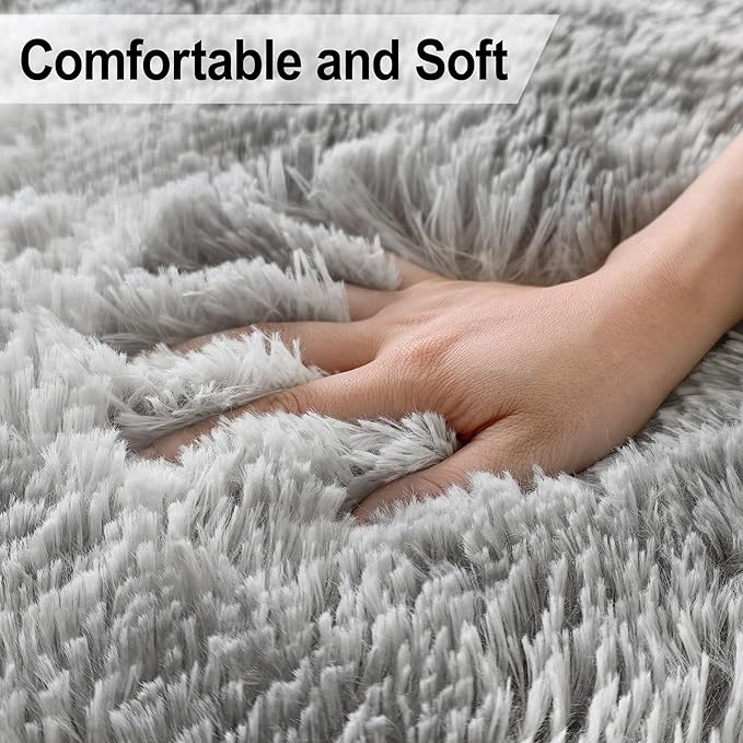 2x6 Grey Runner Rug for Bedroom, Soft Fluffy Runner Area Rug for Living Room Plush Gray Bedroom Rug Fuzzy Shaggy Carpet for Kids Room Dorm Nursery with Non-Slip Bottom