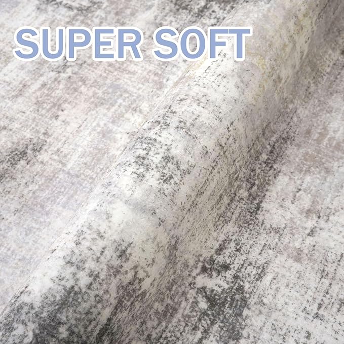 IOHOUZE Abstract Runner Rug 3x12 Ft Washable Runners for Hallways, Non Slip Kitchen Runner Printed Faux Wool Entryway Runner Indoor, Modern Abstract Floor Carpet for Hall Kitchen, Grey Beige