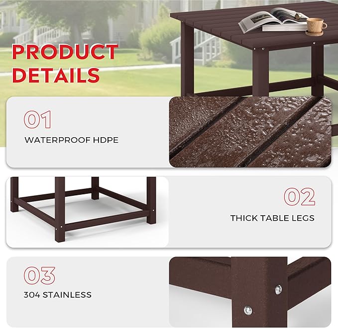 Costaelm Outdoor Kids Table, Toddler Dinner Table Baby Desk Outdoor Childrens Party Tables for Arts & Crafts, Snack Time, Multi-Activity Desk for Ages 2-8 in Classroom/Outside, Dark Brown