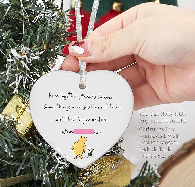 Heart Shaped Christmas Ornament-Friendship Farewell Gift-Goodbye Leaving Present for Best Friends Forever Keepsake Ceramic Sign Plaque Decor