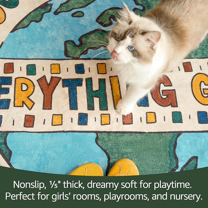 JINCHAN 4ft Round Rug Washable Fun Rug You Are Worthy Playroom Mat Non Slip Cheerful Circle Cool Floor Cover Soft Cozy Low-pile Emotional Support Throw Carpet for Entryway Kids Gift Teens Dorm Bedroom